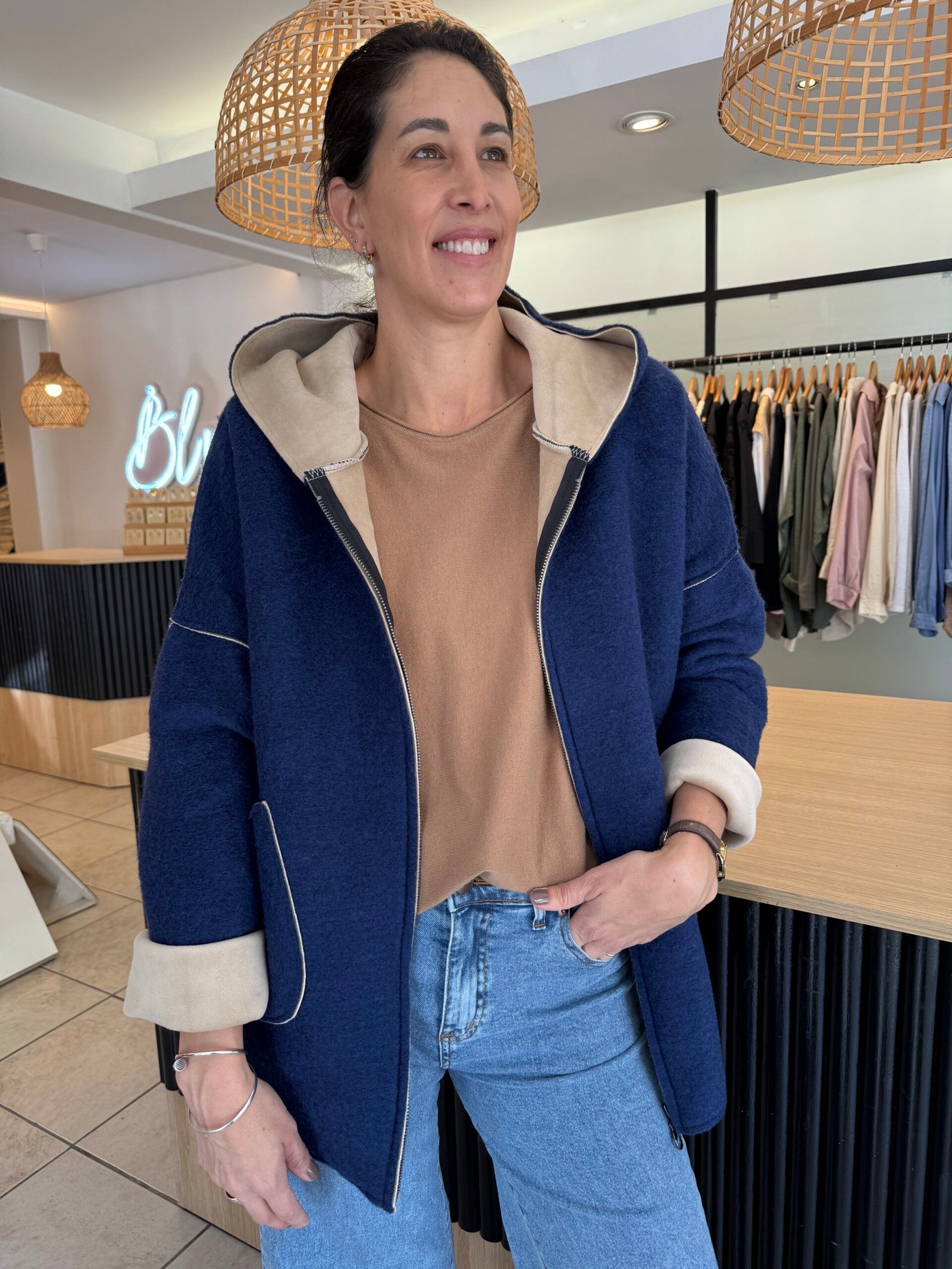 Tapado Tokio en combinación con beige - Azul Marino